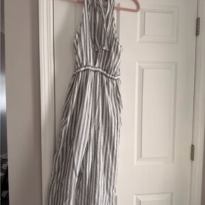 American Eagle Outfitters Gray and White Striped Jumpsuit